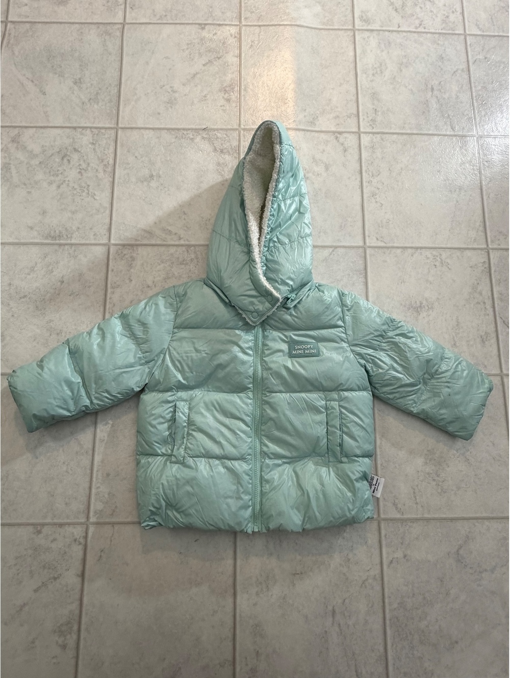 Peanuts x Mini Peace Snoopy Mint Puffer Jacket
